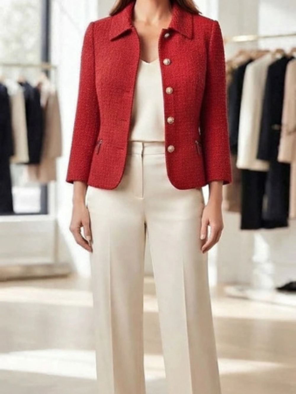 Red Button-Front Blazer Like New